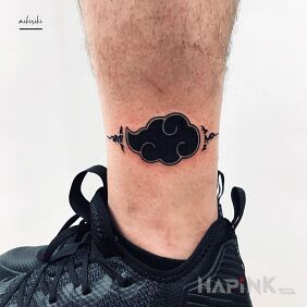Tattoo Akatsuki Seal near the ankle motif: manga / anime style: blackwork / blackout