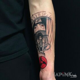 Tattoo Uchiha - the beginning of the sleeve on the forearm motif: characters style: graphic / illustrative