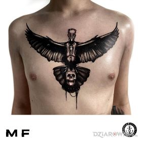 Tatuaż Gołąb na klatce motyw: czarno-szare styl: graficzne / ilustracyjne