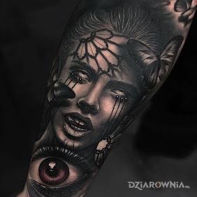 Tatuaż Wywrócone oczy na przedramieniu motyw: mroczne styl: realistyczne