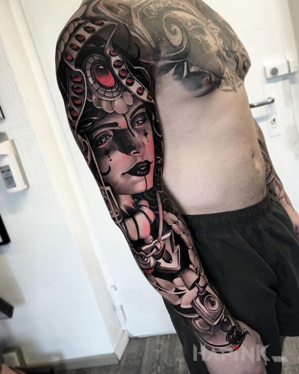 Tattoo Księżniczka in black and gray motif and realistic style on the forearm
