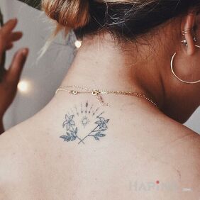 Tattoo Two flowers on the nape motif: black and gray style: handpoke