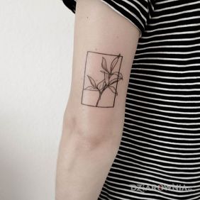 Tatuaż Kwiat w ramce na ramieniu motyw: kwiaty styl: handpoke