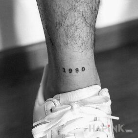 Tattoo Date of birth on the leg motif: other style: handpoke