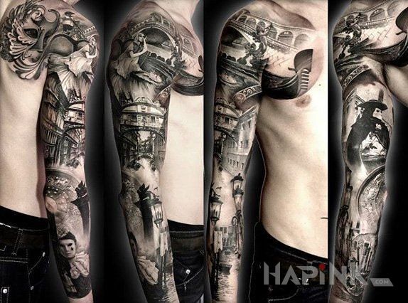 Tattoo Karnawał w Wenecji in sleeves motif on the upper arm