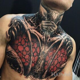 Tattoo Organic chest on the chest motif: black and gray style: organic
