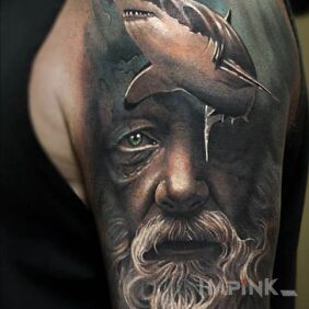 Tattoo Poseidon on the upper arm motif: animals style: realistic