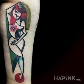 Tattoo Woman Differently 2 on the leg motif: colorful style: modern / cubism