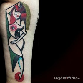Tatuaż Kobieta inaczej 2 na nodze motyw: kolorowe styl: modern / kubizm