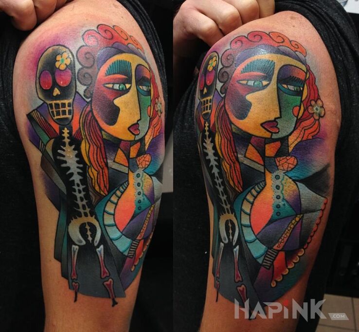 Tattoo Kubizm z Meksyku in colorful motif and modern / cubism style on the upper arm