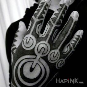 Tattoo Tribal ride on the hand motif: other style: blackwork / blackout