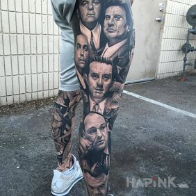 Tattoo Mafiosi from the screen on the leg motif: 3D style: realistic