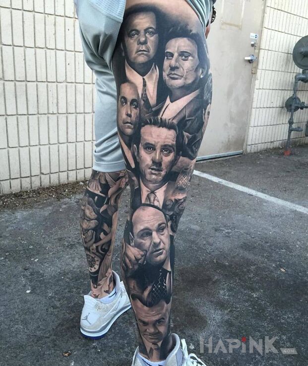 Tattoo Mafiosi z ekranu in 3D motif and realistic style on the calf