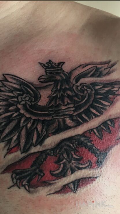 Tattoo Orzeł Polski in patriotic motif and graphic / illustrative style on the chest