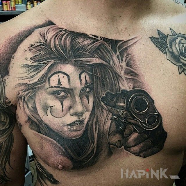 Tattoo Giwera in 3D motif and chicano style on the chest