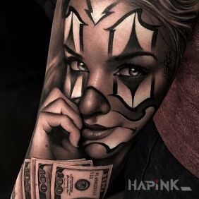 Tattoo Stack of dollars on the forearm motif: faces style: realistic