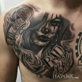 Tattoo Bad boy on the chest motif: faces style: realistic