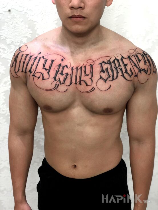 Tattoo Family is my strentgh in lettering motif and calligraphy style on the chest