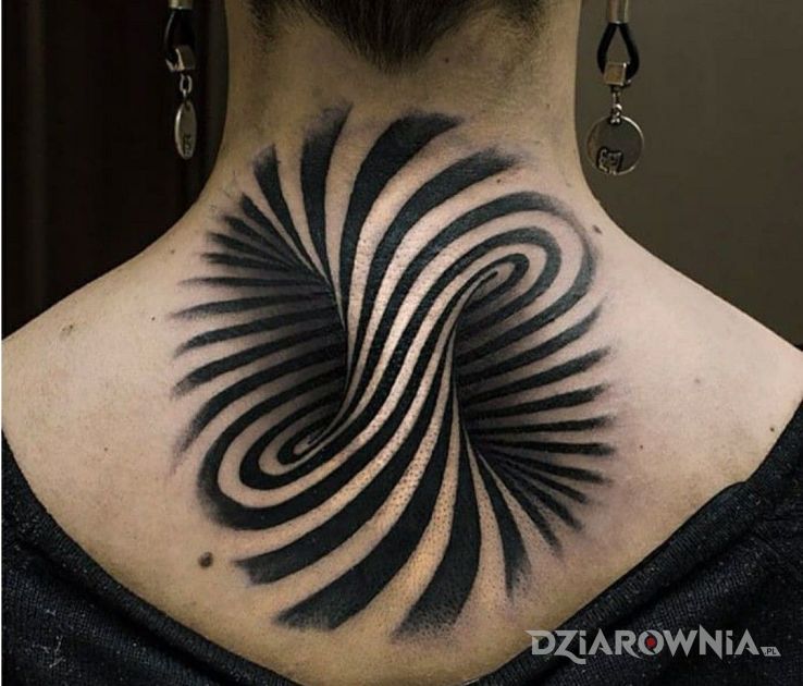 Tatuaż zawijas na plecach w motywie pozostałe i stylu iluzja optyczna na karku