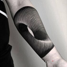 Tattoo Another illusion on the forearm motif: black and gray style: optical illusion
