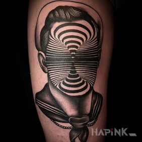 Tattoo No face on the upper arm motif: 3D style: graphic / illustrative