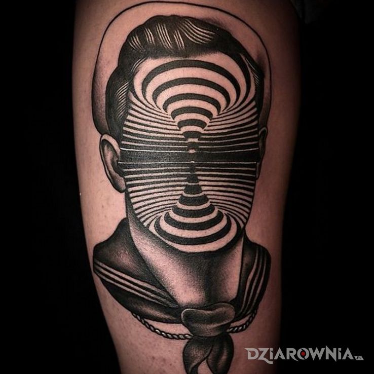 Tatuaż no face w motywie czarno-szare i stylu graficzne / ilustracyjne na ramieniu