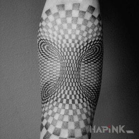 Tattoo Ilusion on the forearm motif: black and gray style: dotwork