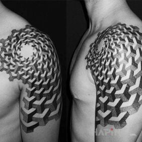 Tattoo Blocks on the upper arm motif: 3D style: optical illusion