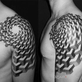 Tatuaż Klocki na ramieniu motyw: 3D styl: dotwork