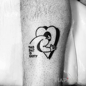 Tattoo Empty in the heart on the calf motif: lettering style: ignorant