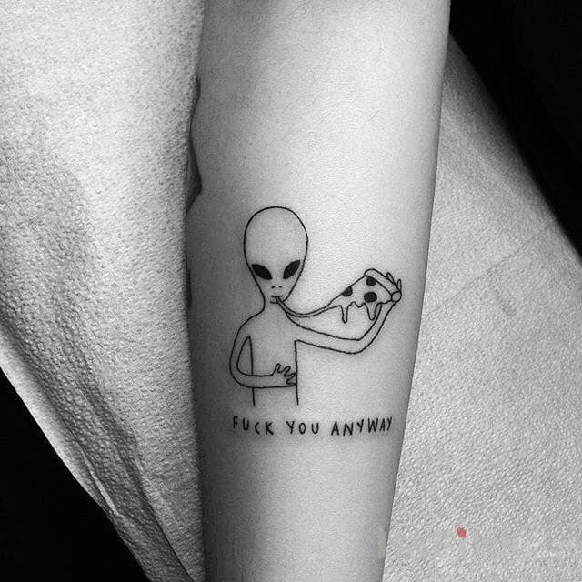 Tattoo Fuck you anyway in lettering motif and ignorant style on the forearm