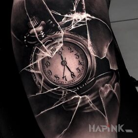 Tattoo Pocket watch on the upper arm motif: 3D style: realistic
