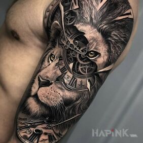 Tattoo The best lion on the upper arm motif: 3D style: realistic