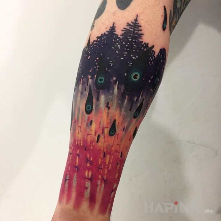 Tattoo Coś dziwnego in other motif and abstract style on the forearm