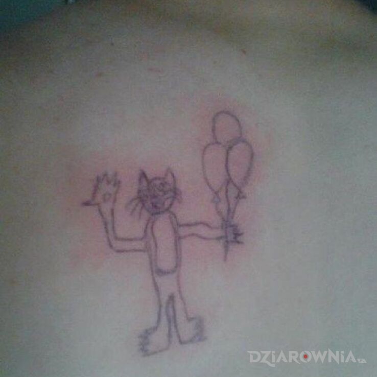 Tatuaż Kot z balonami w motywie nieudane na plecach