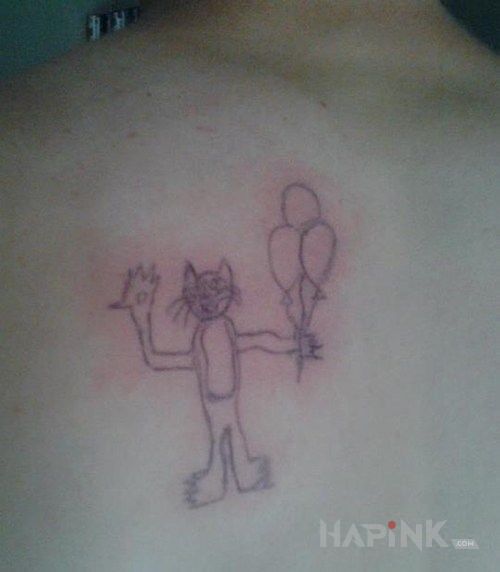 Tattoo Kot z balonami in animals motif on the back
