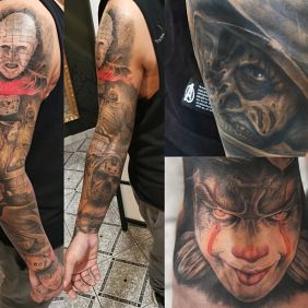 Tattoo Nightmares on the forearm motif: characters style: realistic