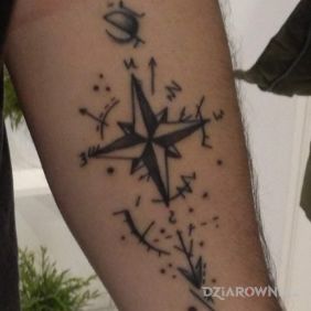 Tatuaż Róża wiatrów na przedramieniu motyw: pozostałe styl: graficzne / ilustracyjne