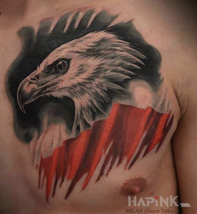Tattoo Barwy biało-czerwone in patriotic motif on the chest