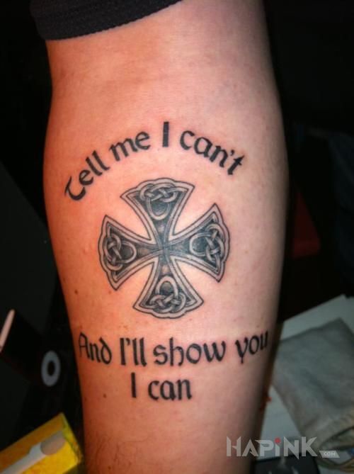 Tattoo Pokażę ci co potrafię in lettering motif and Celtic / Nordic style on the forearm