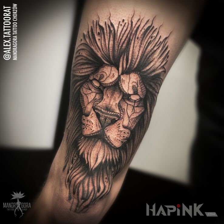Tattoo Lew in animals motif and graphic / illustrative style on the leg