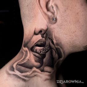 Tatuaż Językiem po szyi na szyi motyw: 3D styl: realistyczne
