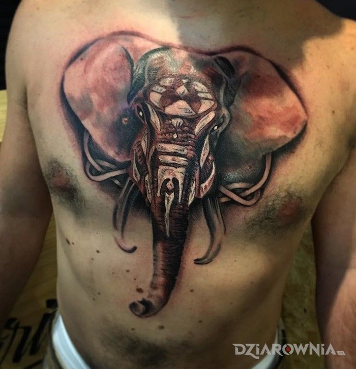 Tatuaż wielki słon w motywie zwierzęta na klatce