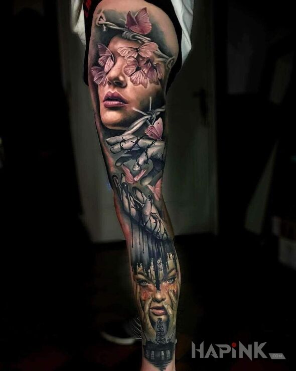 Tattoo Dobrze wytatuowana noga in 3D motif and realistic style on the leg