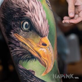 Tattoo Eagle on the leg motif: colorful style: realistic