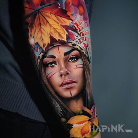 Tattoo Autumn lover on the forearm motif: faces style: realistic
