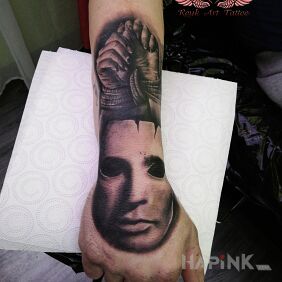 Tattoo :-) something different :-) on the hand motif: black and gray style: realistic