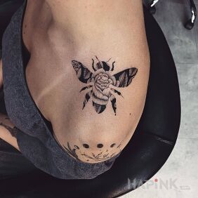 Tattoo Bee with a rose on the upper arm motif: animals style: graphic / illustrative