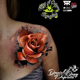 Tattoo Rose on the collarbone motif: colorful style: realistic