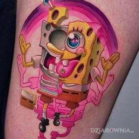 Tatuaż Spongebob na LSD na przedramieniu motyw: kolorowe styl: kreskówkowe / komiksowe